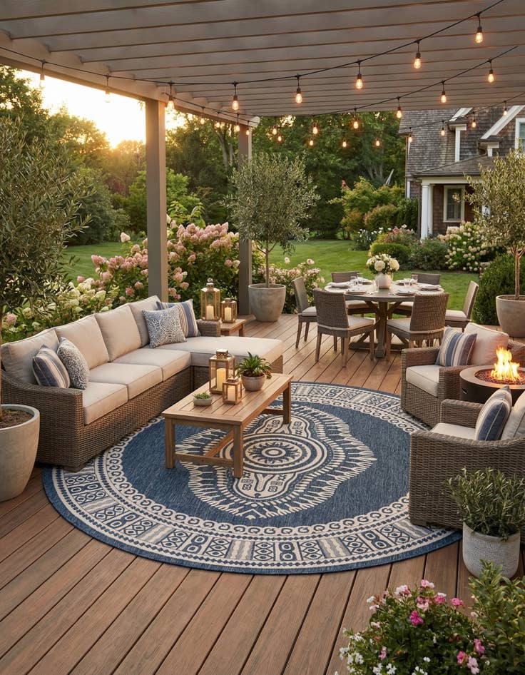 Detail image of  13' x 13'  Washable Traditional Indoor / Outdoor Round Rug