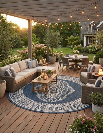 13' x 13' Easy-Clean Traditional Indoor / Outdoor Round Rug