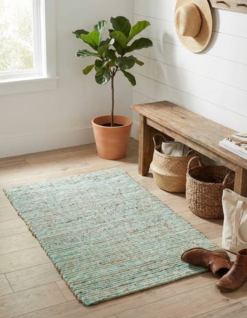 Blue and Ivory Hand Woven Chenille Jute Rug