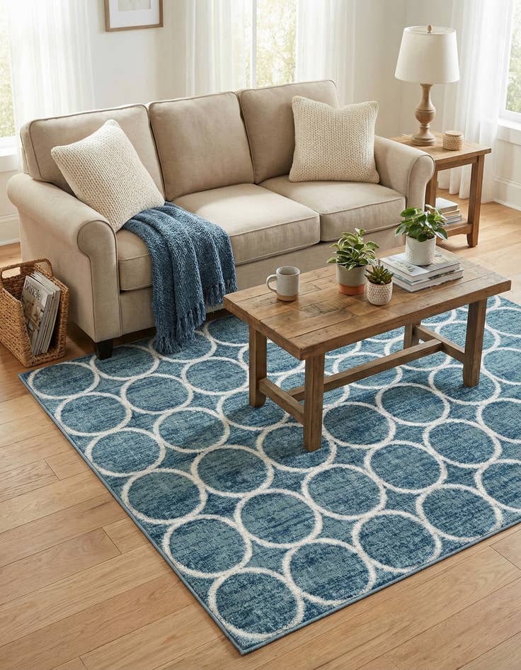 Detail image of  5' 3 x 5' 3 Lattice Trellis Square Rug