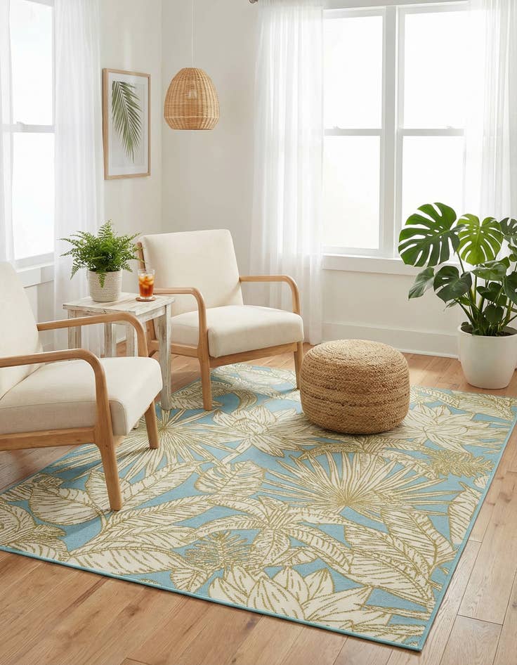 Detail image of 5' x 7' Easy-Clean Botanical Indoor / Outdoor Rug