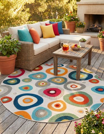 7' 10 x 7' 10 Easy-Clean Casablanca Indoor / Outdoor Round Rug
