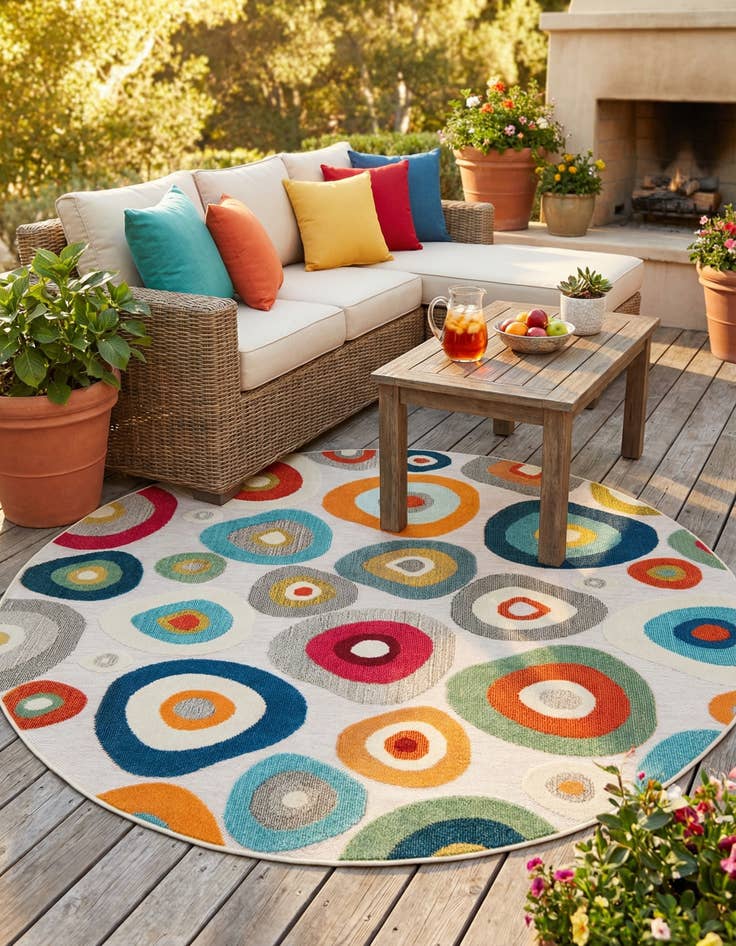 Detail image of 7' 10 x 7' 10 Easy-Clean Casablanca Indoor / Outdoor Round Rug