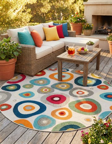 7' 10 x 7' 10 Easy-Clean Casablanca Indoor / Outdoor Round Rug