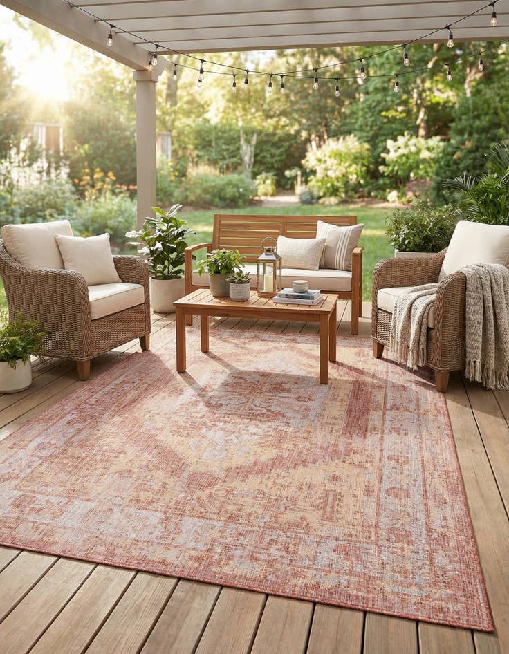 Detail image of 7' 10 x 11'  Washable Traditional Indoor / Outdoor Rug