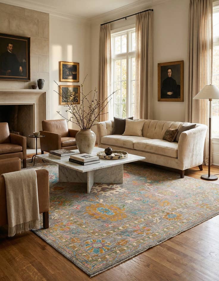 Detail image of 9' 1 x 11' 9  Hand Knotted Oushak Rug