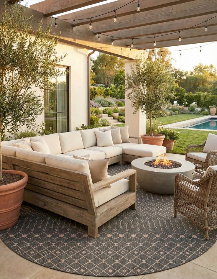 Detail image of 13' x 13' Easy-Clean Trellis Indoor / Outdoor Round Rug