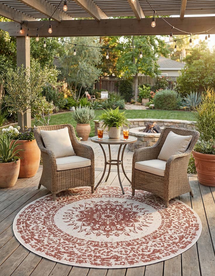 Detail image of 6' x 6' Easy-Clean Traditional Indoor / Outdoor Round Rug