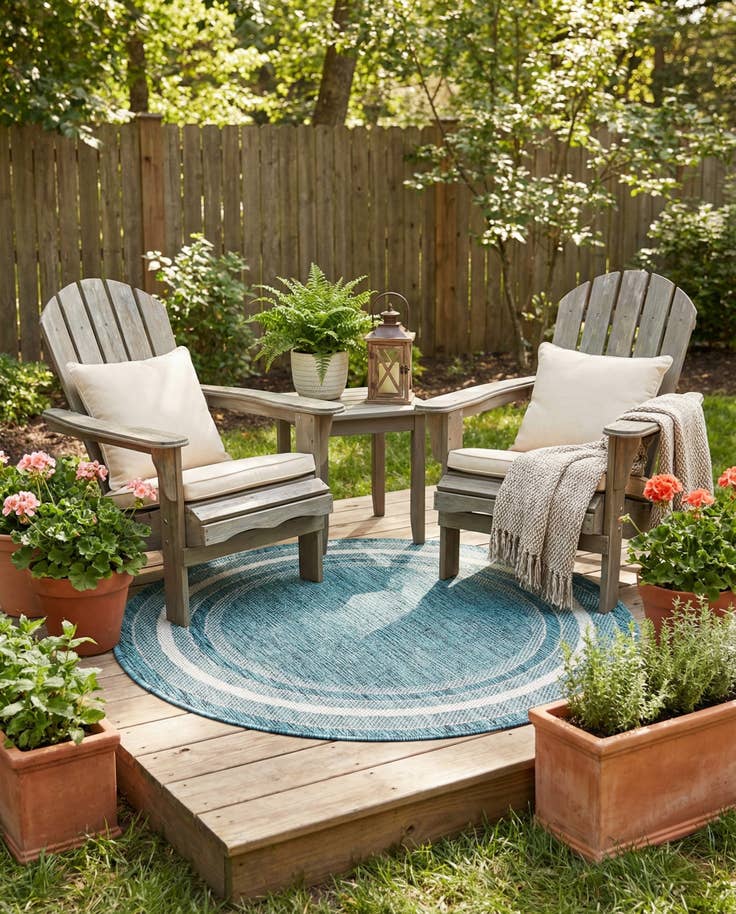 Detail image of 3' x 3' Easy-Clean Border Indoor / Outdoor Round Rug