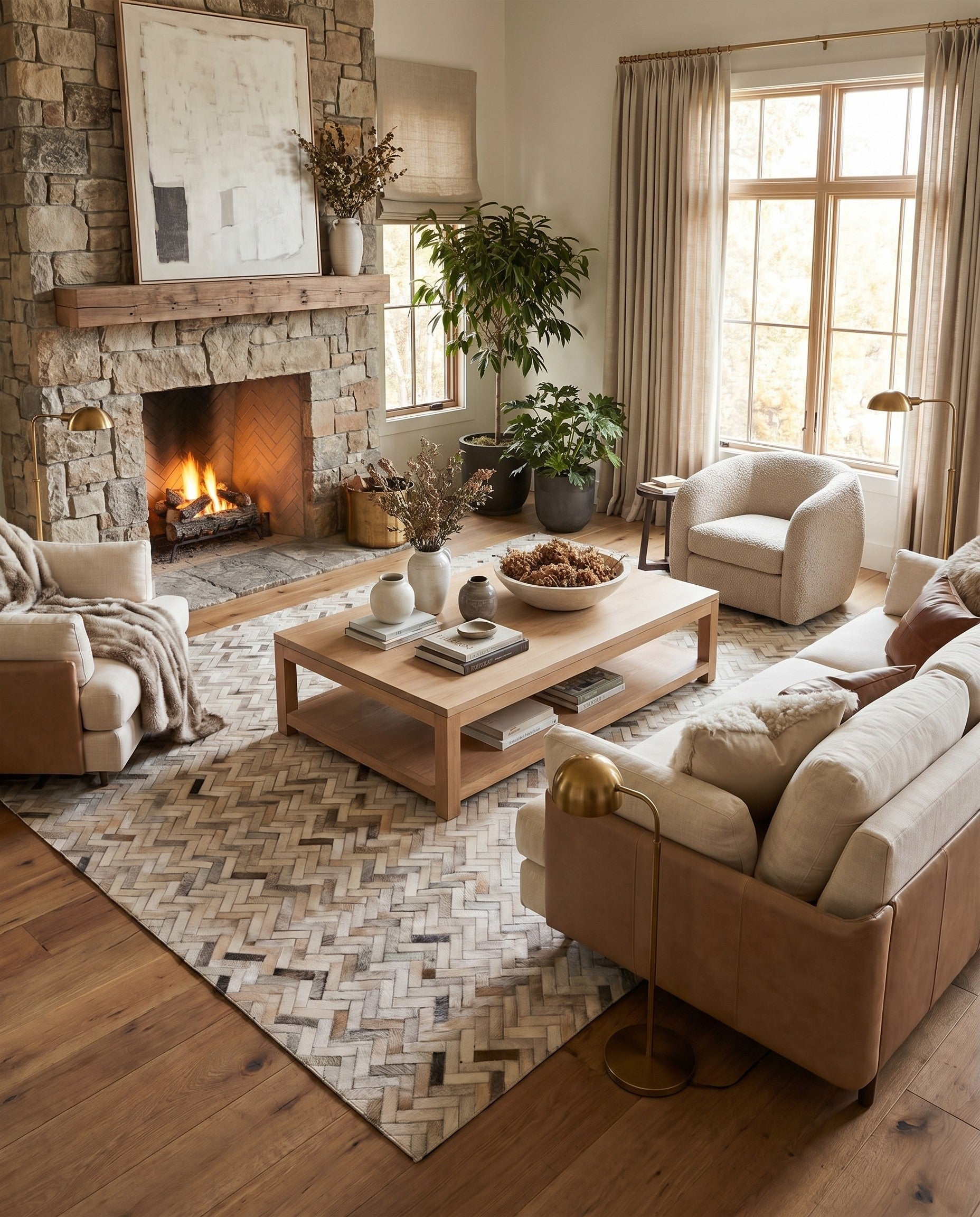 5' 3 x 7' 5 Cowhide Leather Rug