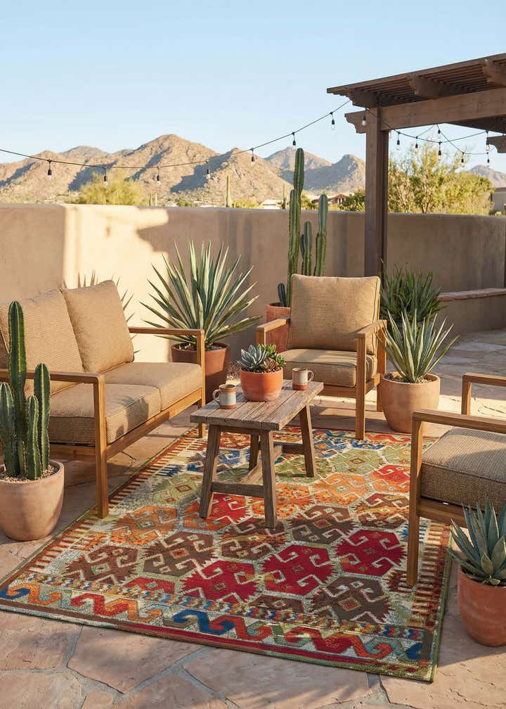 4' x 6' Easy-Clean Southwestern Indoor / Outdoor Rug