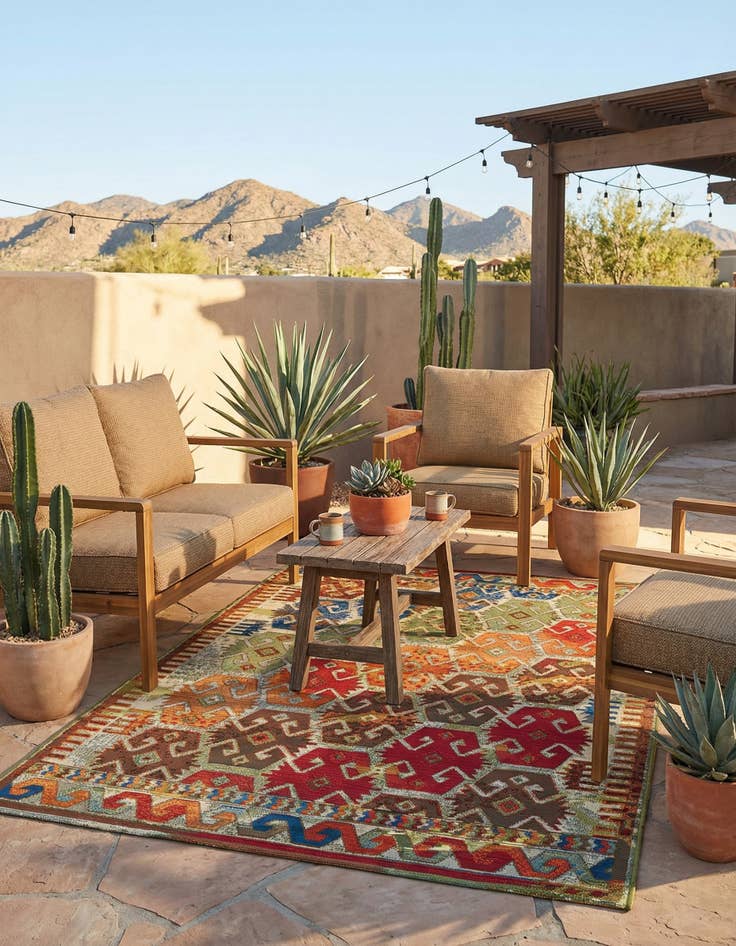 Detail image of 4' x 6'  Washable Southwestern Indoor / Outdoor Rug