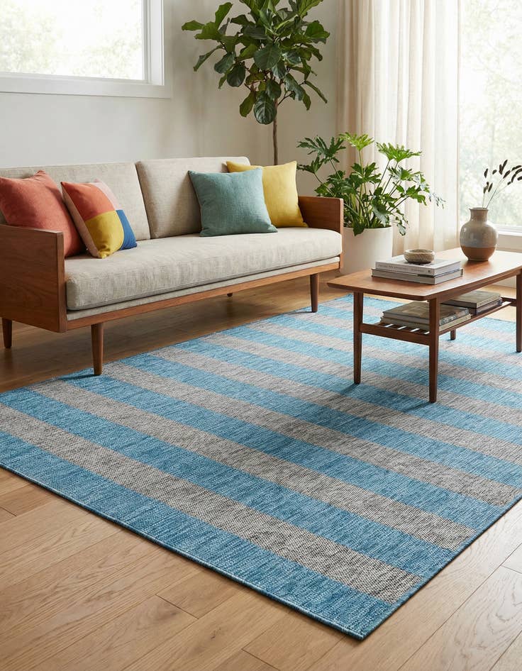 Detail image of 6' x 9'  Washable Striped Indoor / Outdoor Rug