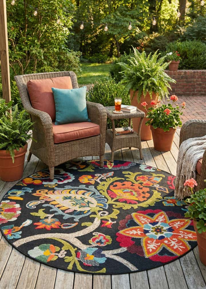 6' x 6' Easy-Clean Casablanca Indoor / Outdoor Round Rug