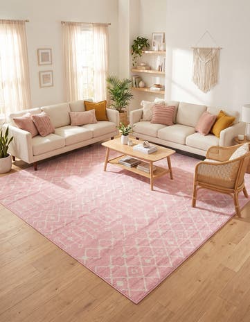 Pink Moroccan Trellis Square Rug