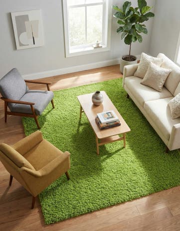 Grass Green Solid Shag Square Rug
