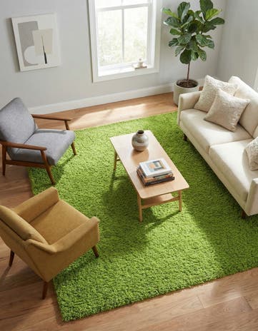 Grass Green Solid Shag Square Rug