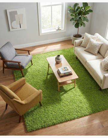 Grass Green Solid Shag Square Rug