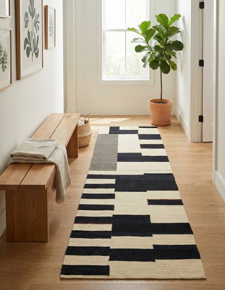 Detail image of 2' 8 x 8' 2  Hand Woven Kilim Modern Wool Runner Rug