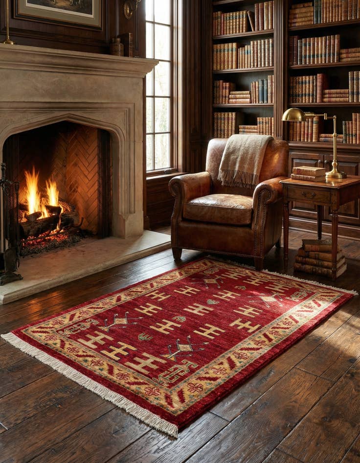 Detail image of  3' 3 x 4' 11  Hand Knotted Ziegler Wool Rug