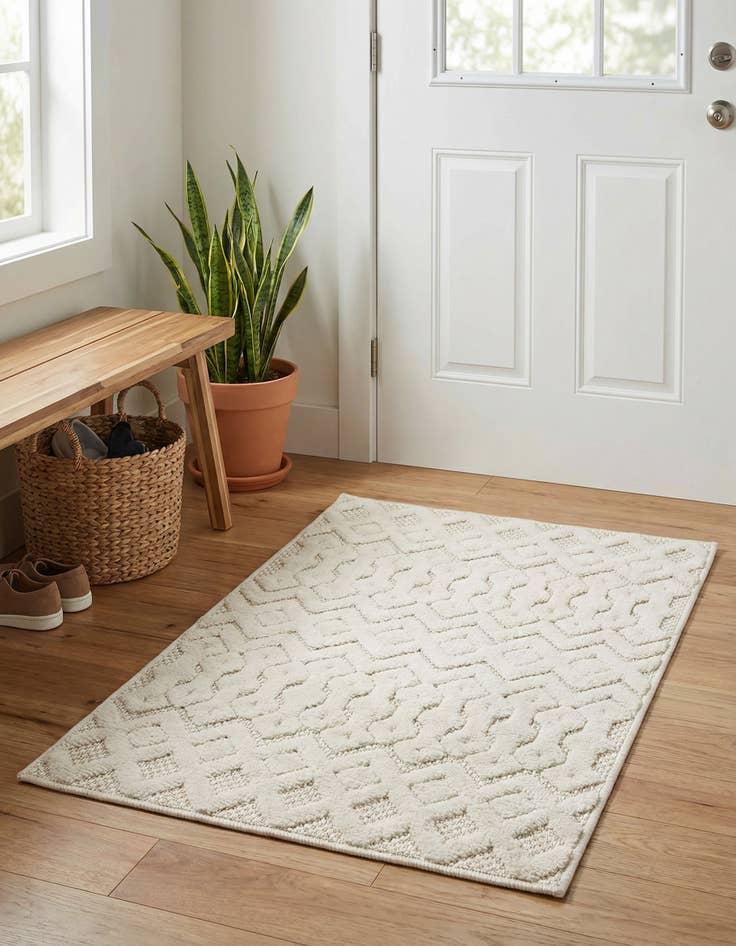Detail image of 2' x 3'  Washable Trellis Textured Indoor / Outdoor Rug