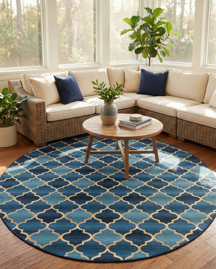 Detail image of 8' x 8' Easy-Clean Trellis Indoor / Outdoor Round Rug