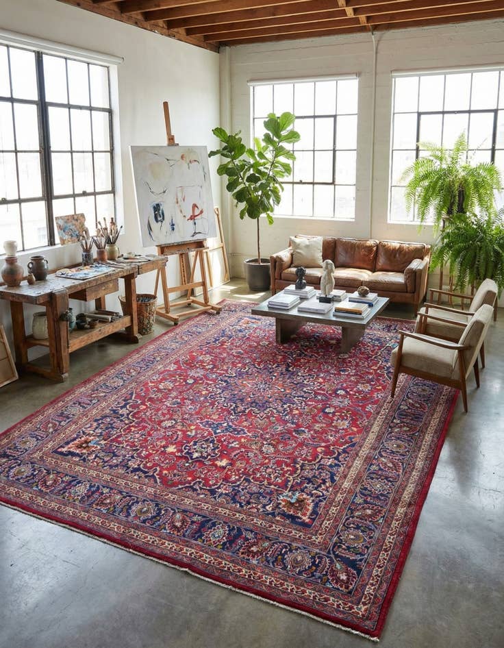 Detail image of  9' 8 x 13'  Hand Knotted Mashad Persian Wool Rug