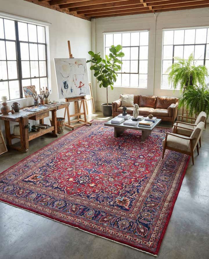 9' 8 x 13' Hand Knotted Mashad Persian Wool Rug