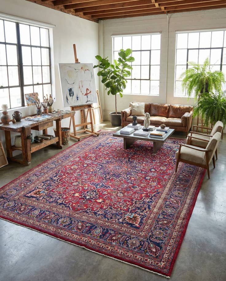 Detail image of 9' 8 x 13' Hand Knotted Mashad Persian Wool Rug