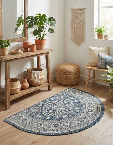 Blue Easy-Clean Aztec Indoor / Outdoor Hearth Rug
