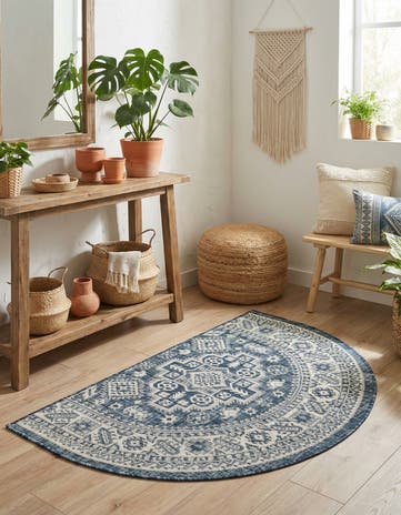 Blue Easy-Clean Aztec Indoor / Outdoor Hearth Rug