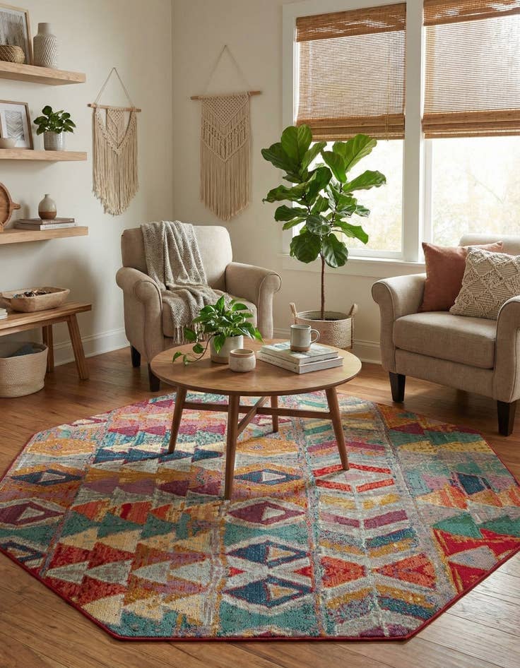 Detail image of 7' x 7'  Washable Modern Indoor / Outdoor Octagon Rug