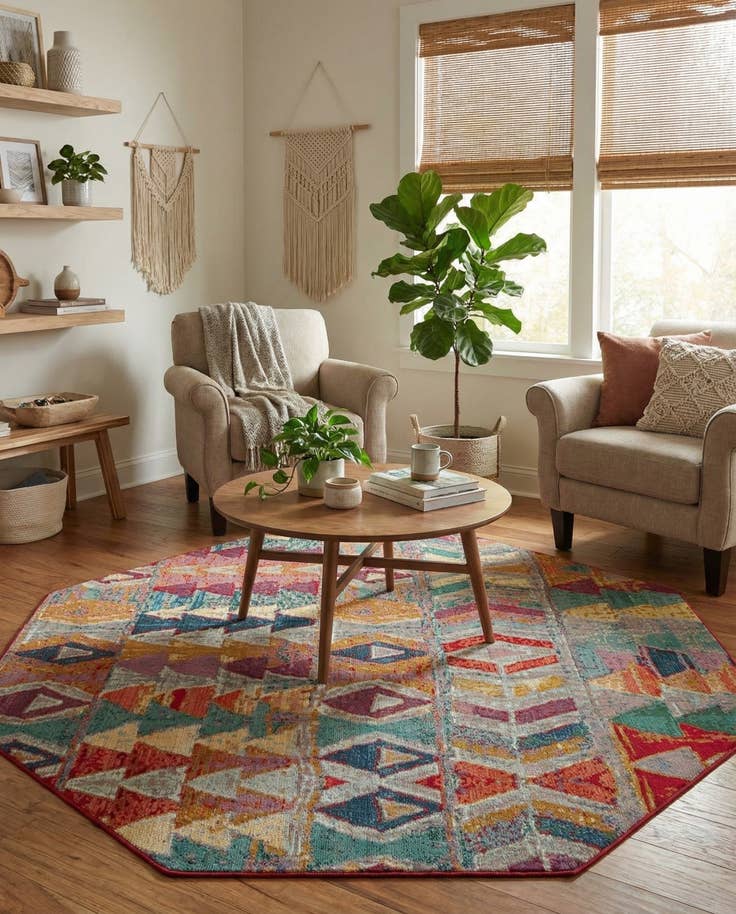 Detail image of 7' x 7' Easy-Clean Modern Indoor / Outdoor Octagon Rug