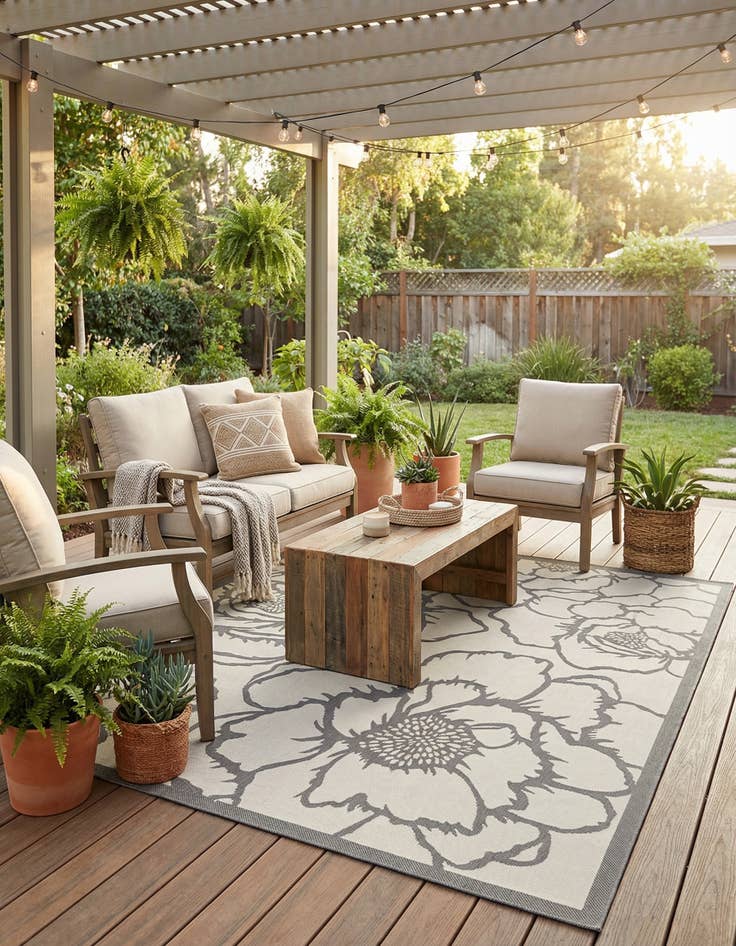 Detail image of 7' x 10'  Washable Botanical Indoor / Outdoor Rug