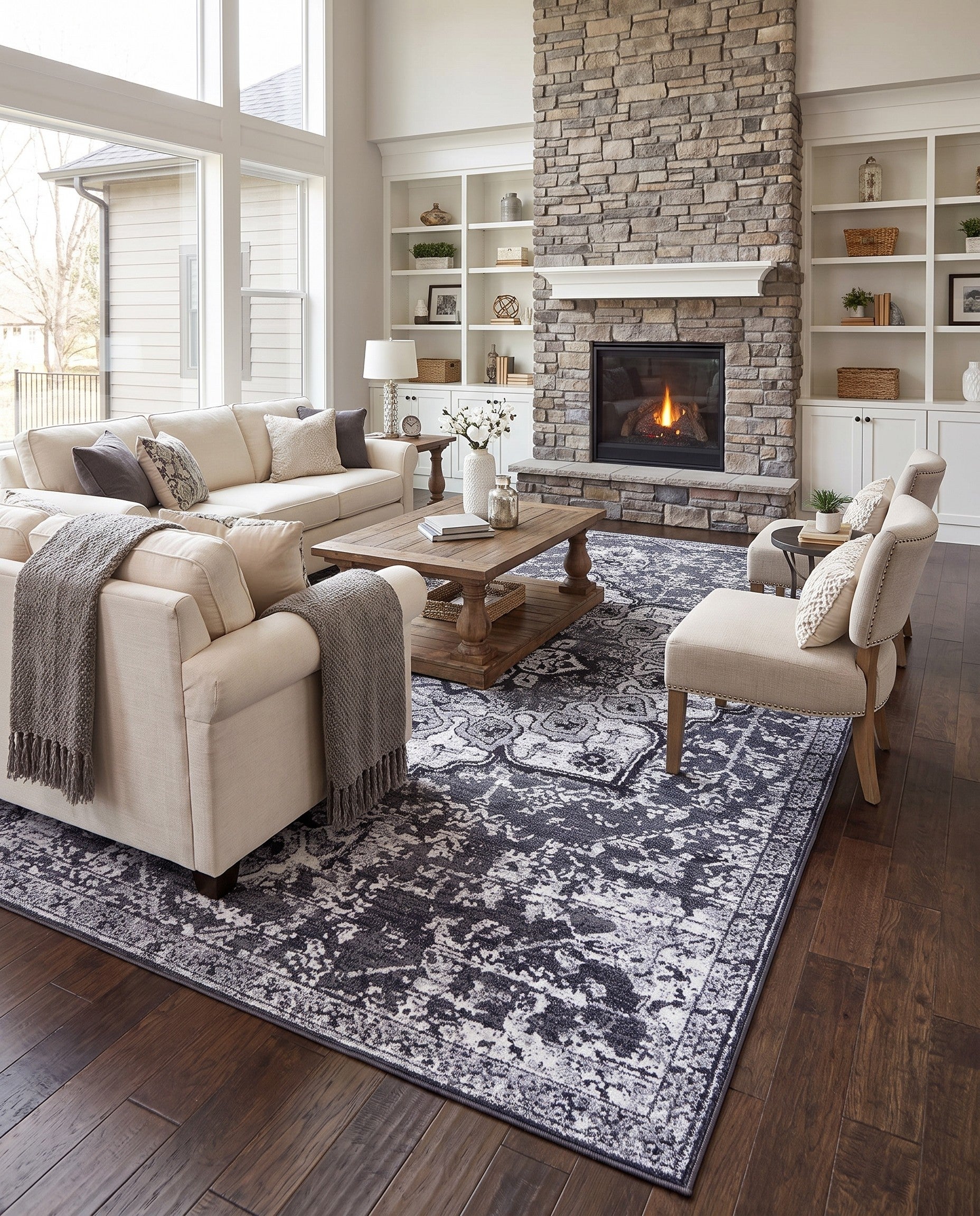 Dark Gray Washable Renaissance Rug