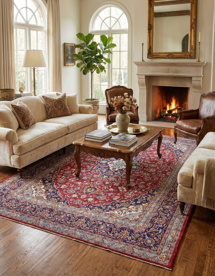 Detail image of 9' 8 x 12' 9 Hand Knotted Mashad Persian Wool Rug