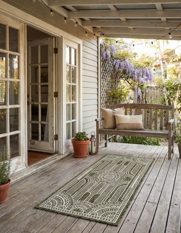 Green Easy-Clean Traditional Indoor / Outdoor Runner Rug