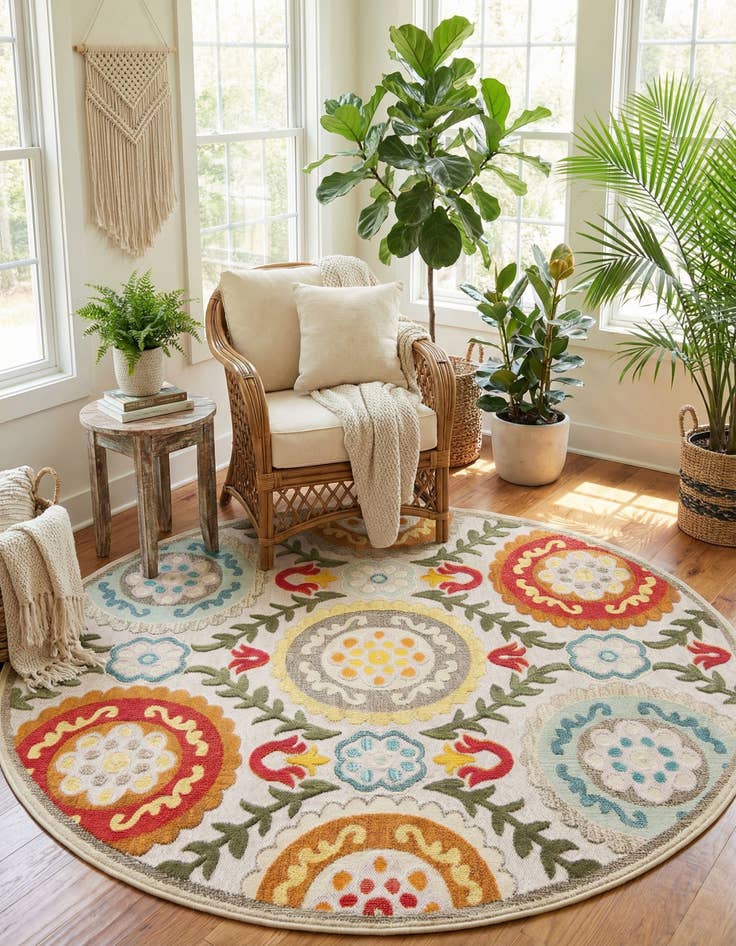 Detail image of 7' 10 x 7' 10 Easy-Clean Casablanca Indoor / Outdoor Round Rug