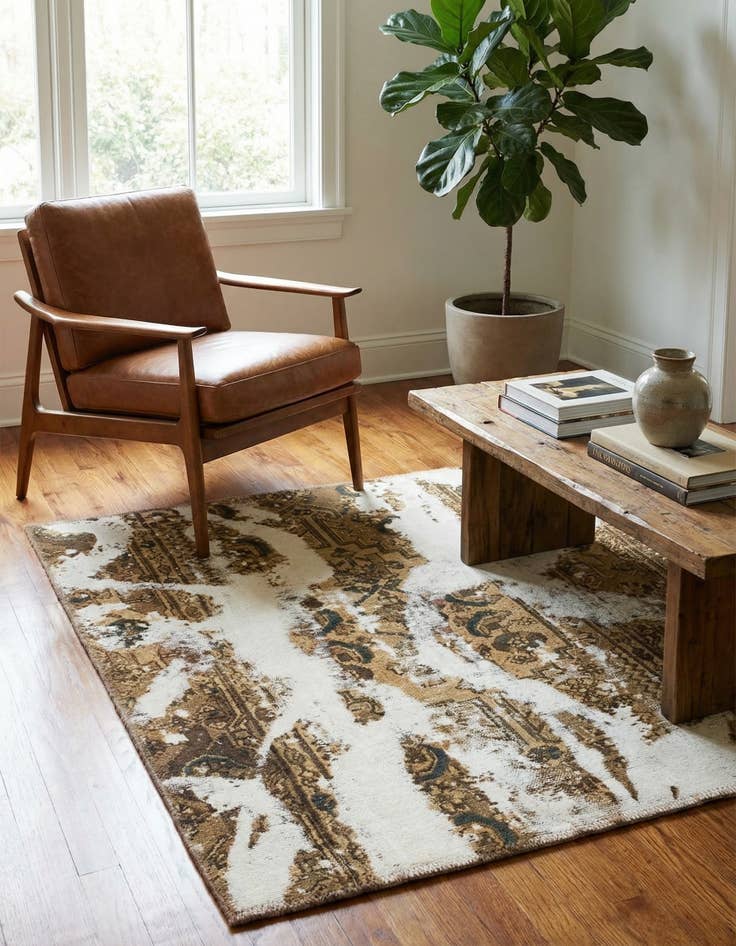 Detail image of 3' 4 x 3' 5  Hand Knotted Ultra Vintage Persian Wool Square Rug