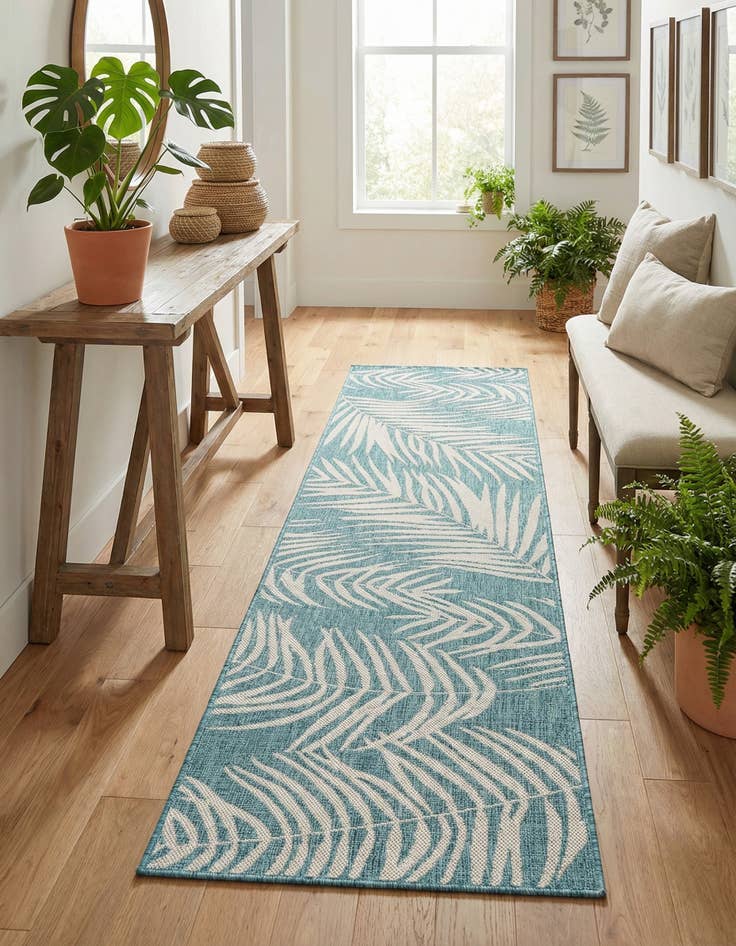 Detail image of  2' 7 x 10'  Washable Botanical Indoor / Outdoor Runner Rug