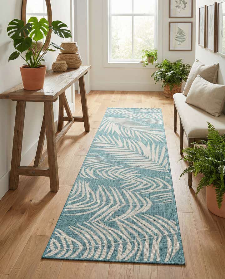 2' 7 x 10' Easy-Clean Botanical Indoor / Outdoor Runner Rug