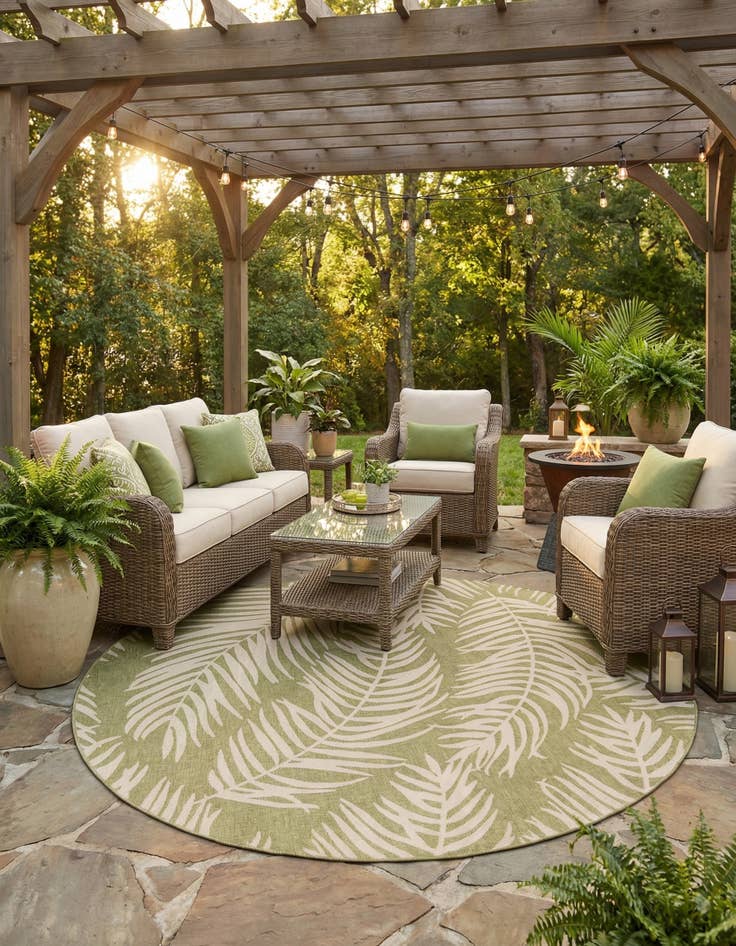 Detail image of 10' 8 x 10' 8  Washable Botanical Indoor / Outdoor Round Rug