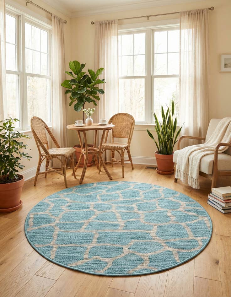 Detail image of 4' x 4'  Washable Safari Indoor / Outdoor Round Rug