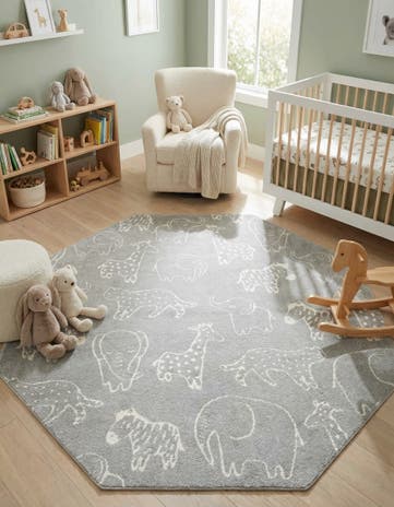 Gray Whimsy Kids Octagon Rug