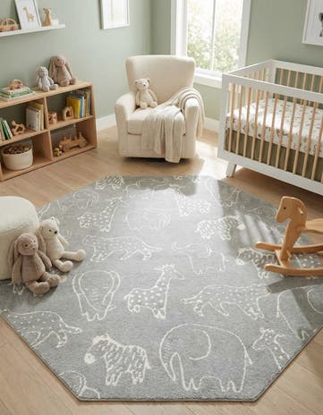 Gray Whimsy Kids Octagon Rug