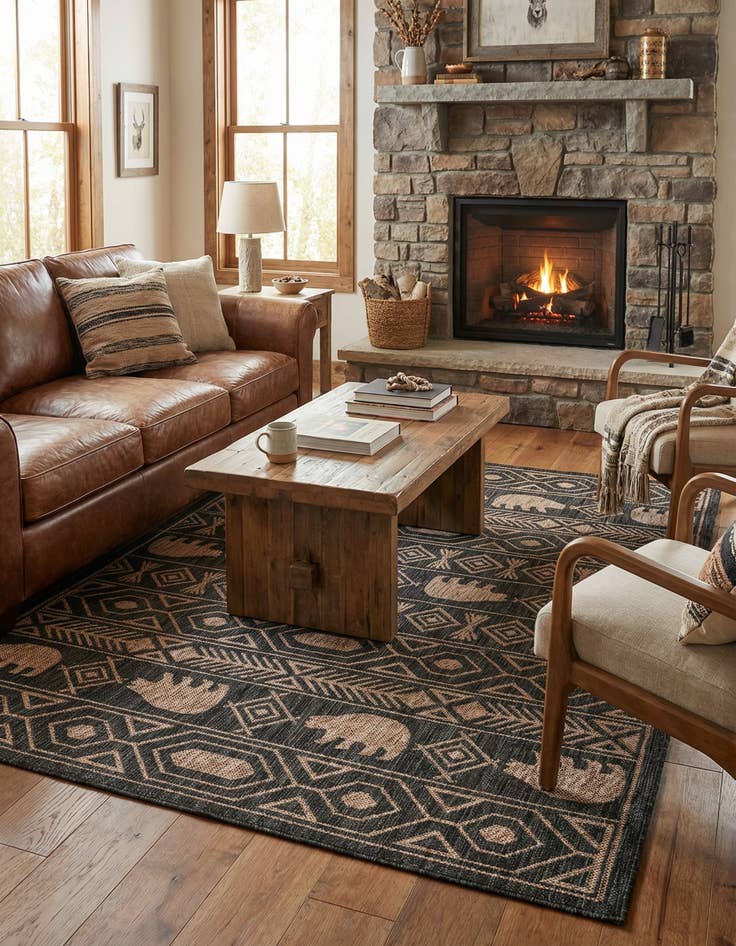 Detail image of 4' x 6'  Washable Southwestern Indoor / Outdoor Rug