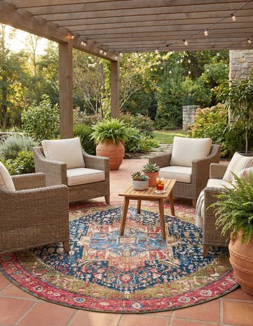 10' x 10' Easy-Clean Traditional Indoor / Outdoor Round Rug