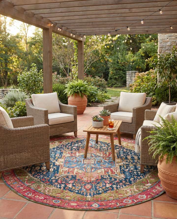 10' x 10' Easy-Clean Traditional Indoor / Outdoor Round Rug