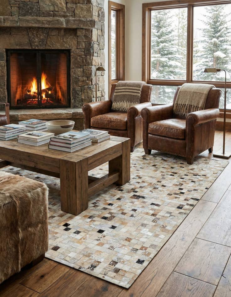 Detail image of 5' 3 x 7' 6 Cowhide Stocks Rug