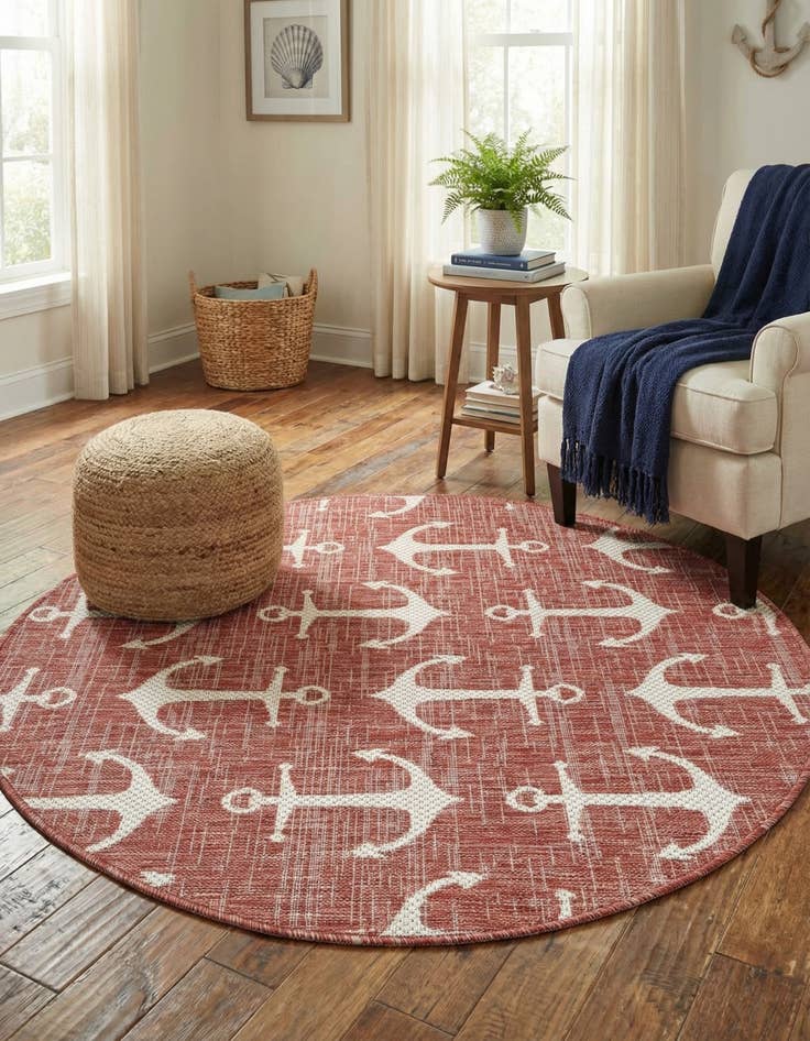 Detail image of 4' x 4' Easy-Clean Coastal Indoor / Outdoor Round Rug